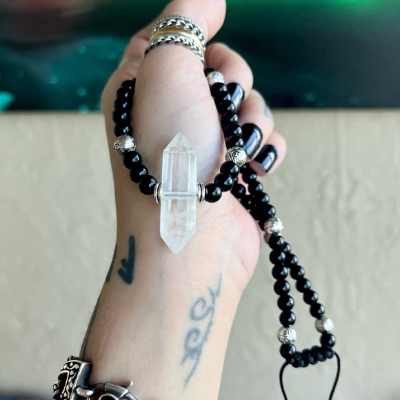 Made to order . Genuine clear crystal quartz & black agate gemstone beads - Picture 6 of 15